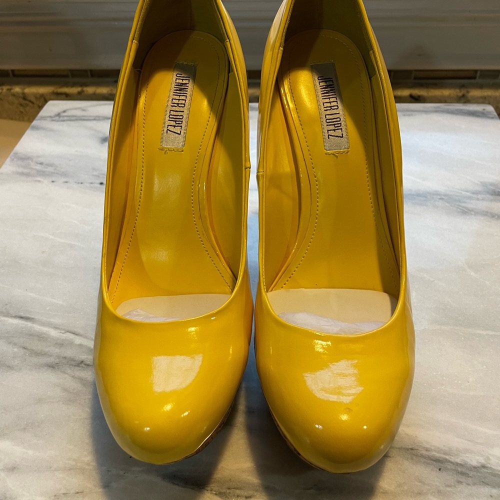 JLO Yellow Patent Leather Platform Heels